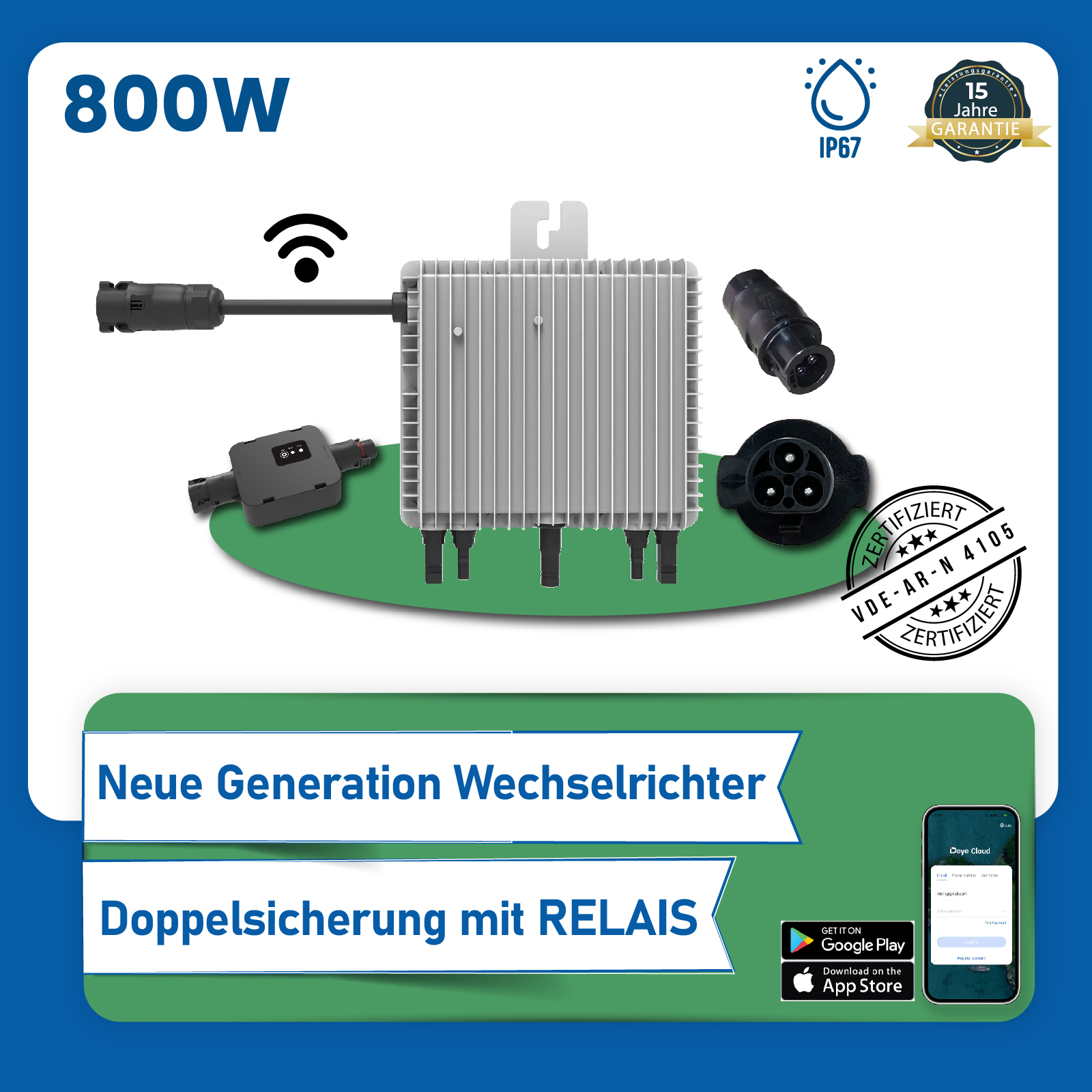 800W Deye (SUN-M80G3-EU-Q0) Neu Generation Upgradefähiger WIFI  Wechselrichter mit Relais - epp shop