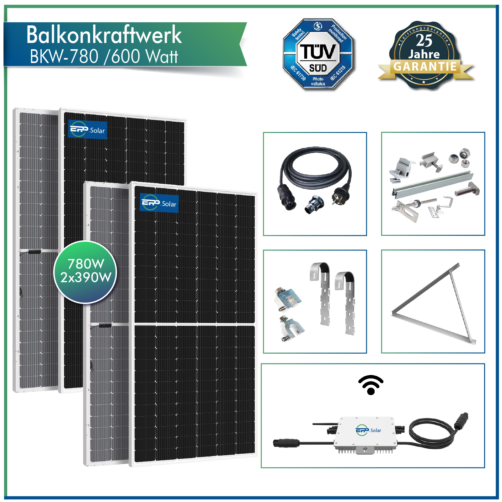 390 Watt Balkonkraftwerk Photovoltaik Solaranlage Steckerfertig WIFI Smart